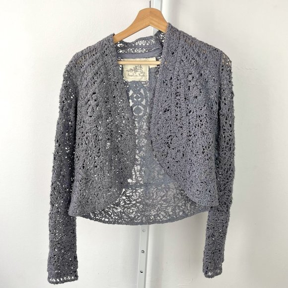 Anthropologie Sweaters - Anthropologie Angel of the North Odense Crochet Cardigan Open Purple Gray M